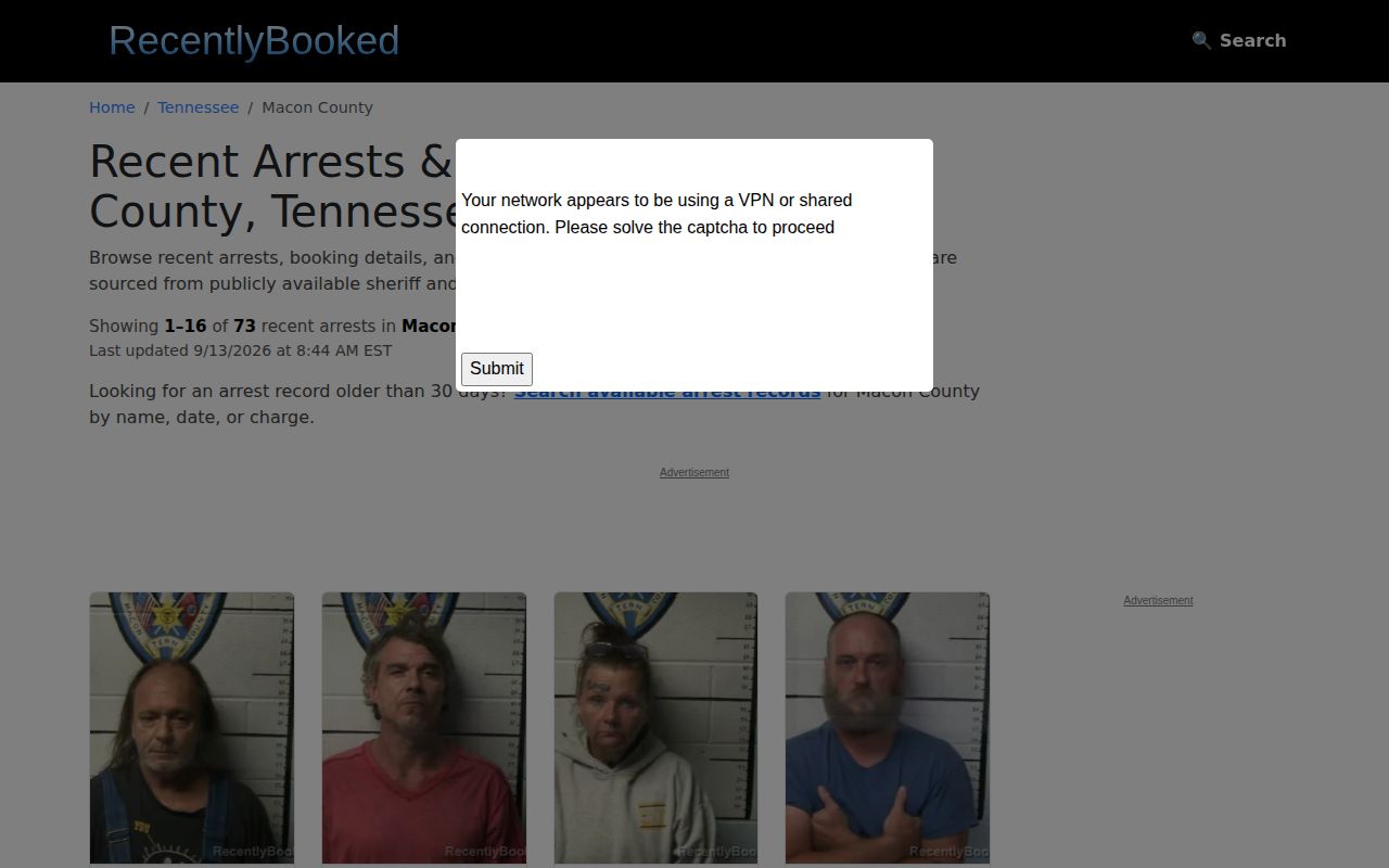 Unofficial Macon County recent arrests interface
